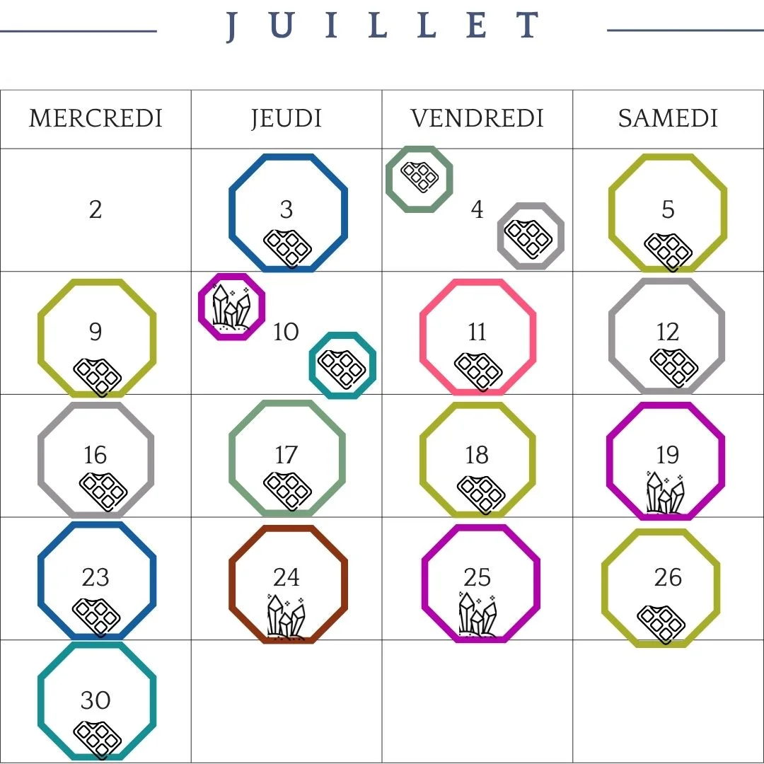 Calendrier des ateliers thématiques de vin de Les Epicurieuses en juillet