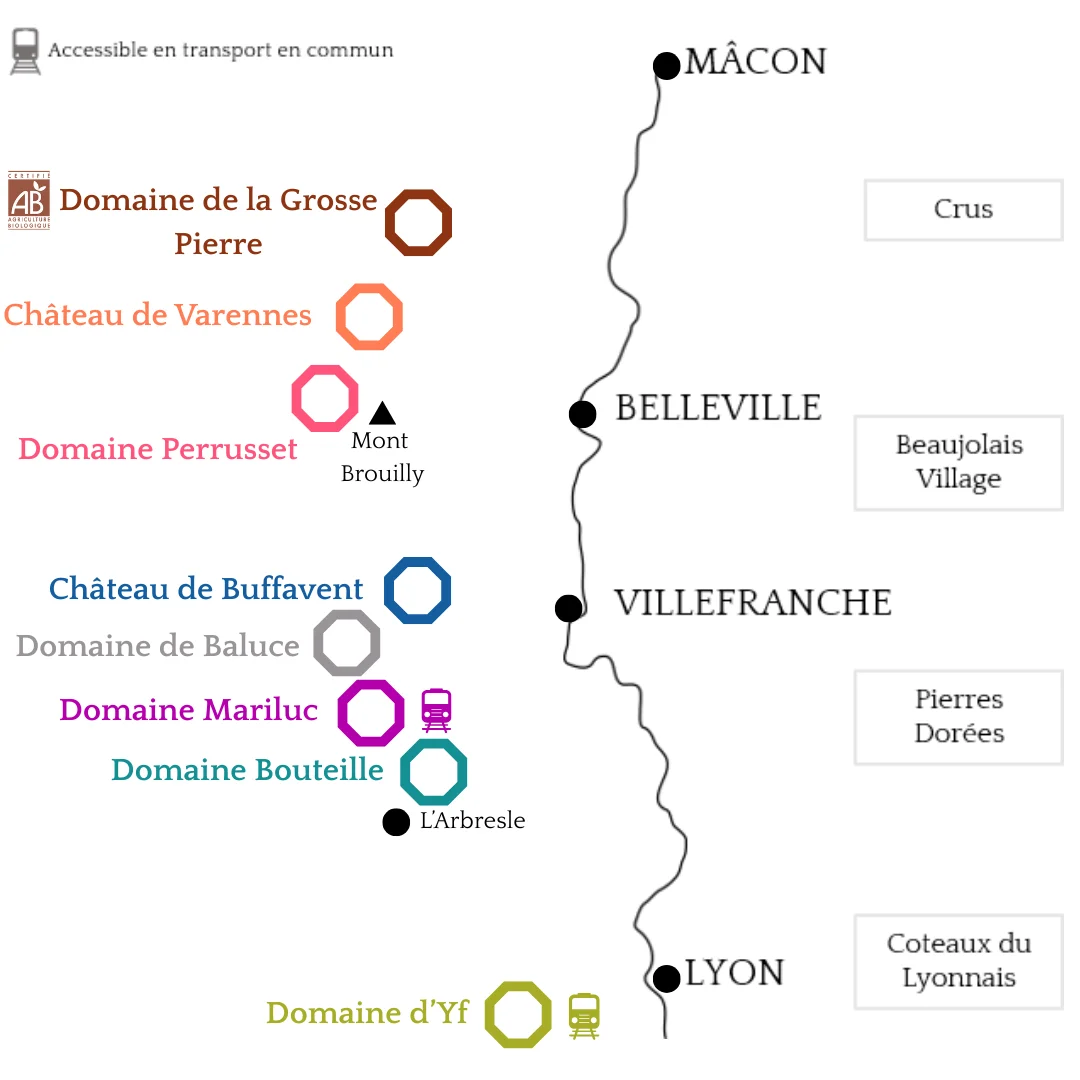 Carte des viticulteurs du Beaujolais partenaires des Epicurieuses