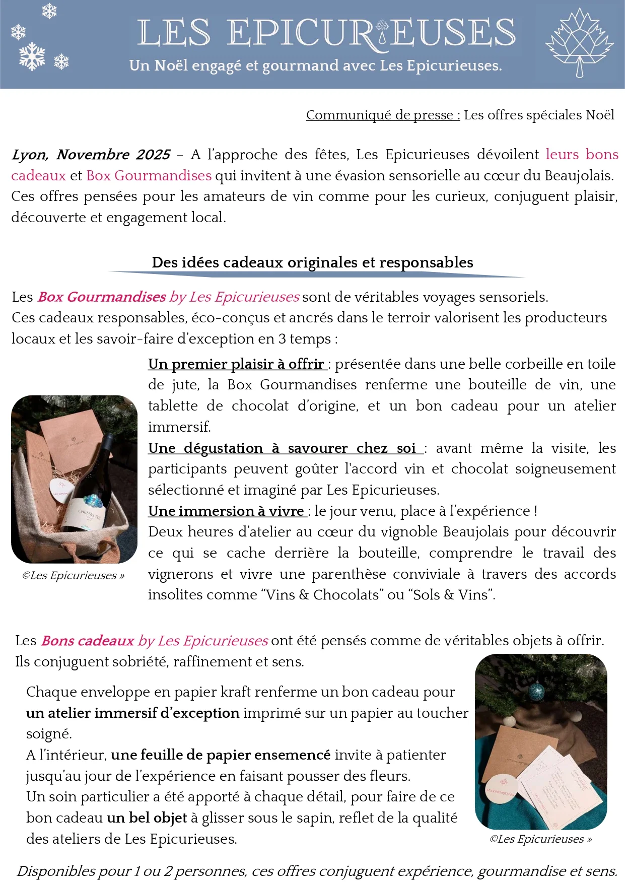 Couverture communiqué de presse novembre 2025 Les Epicurieuses