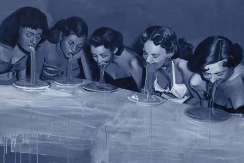 Œuvre d'art contemporain de Giulia Andreani au MAC Lyon, scènes de vie bleue.
