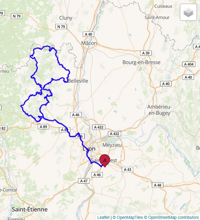 Itinéraire moto Route des crêtes du Beaujolais