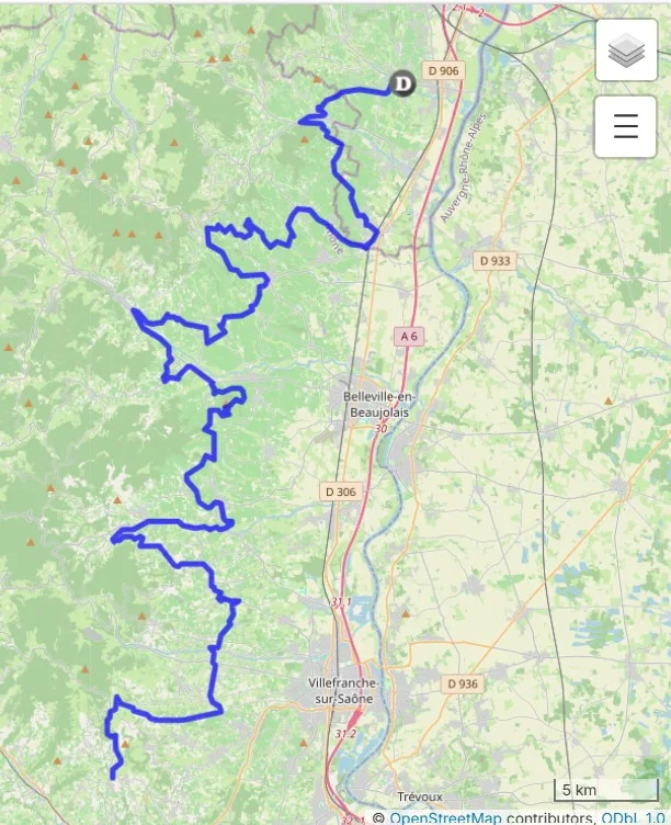 Carte itinéraire moto Route des vins Beaujolais